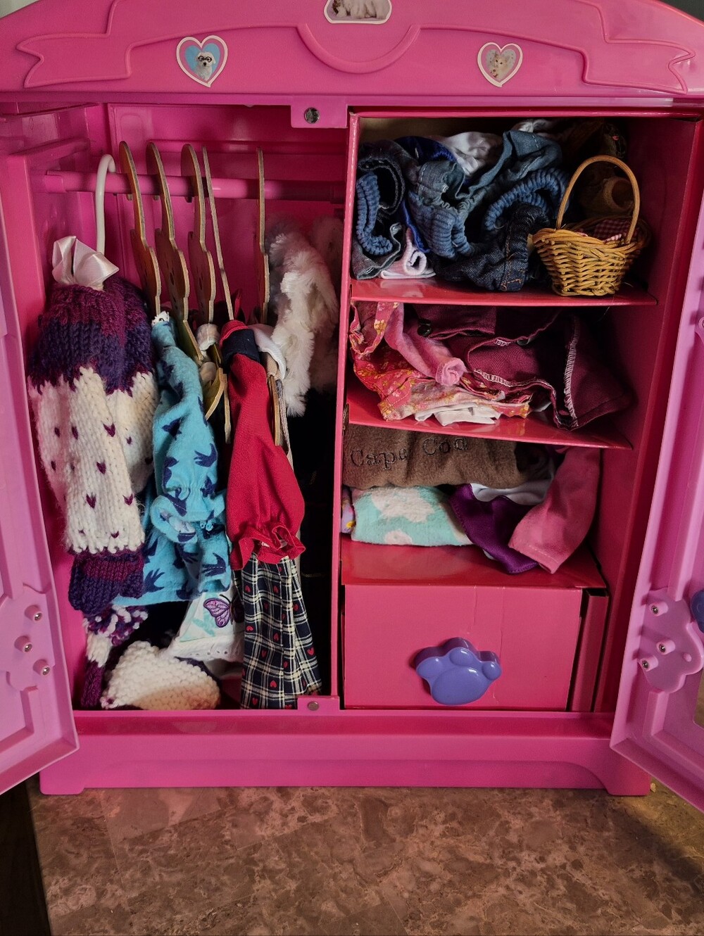 Pink Doll's Wardrobe Storage Organizer With All  Clothes And Accessories Shown